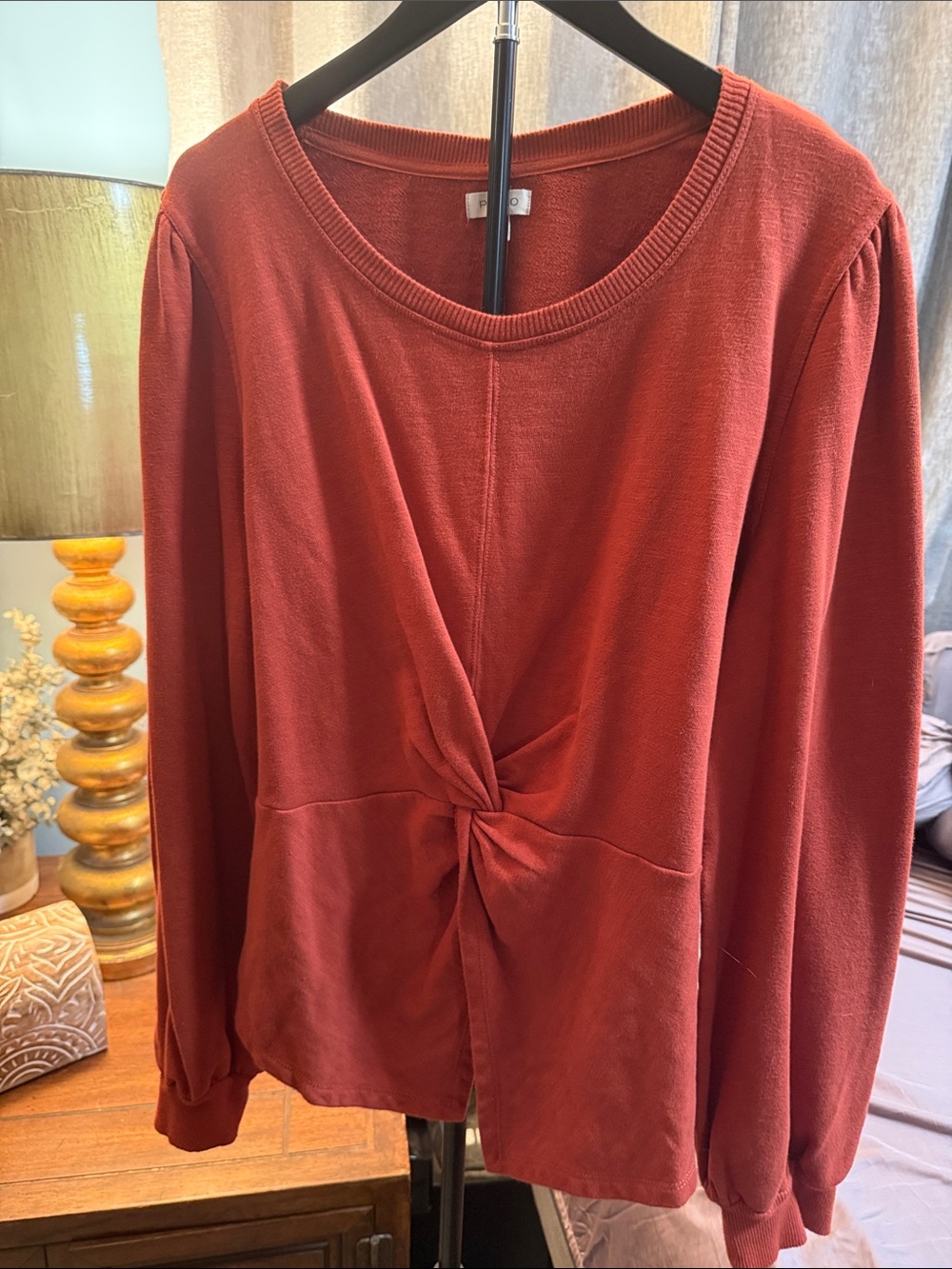 Pilcro Twist-Knot Long-Sleeve Pullover - Rust